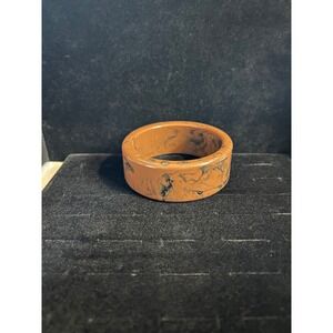 Chunky Marbled Resin Bangle Bracelet Brown Black Swirl Lucite Style Retro